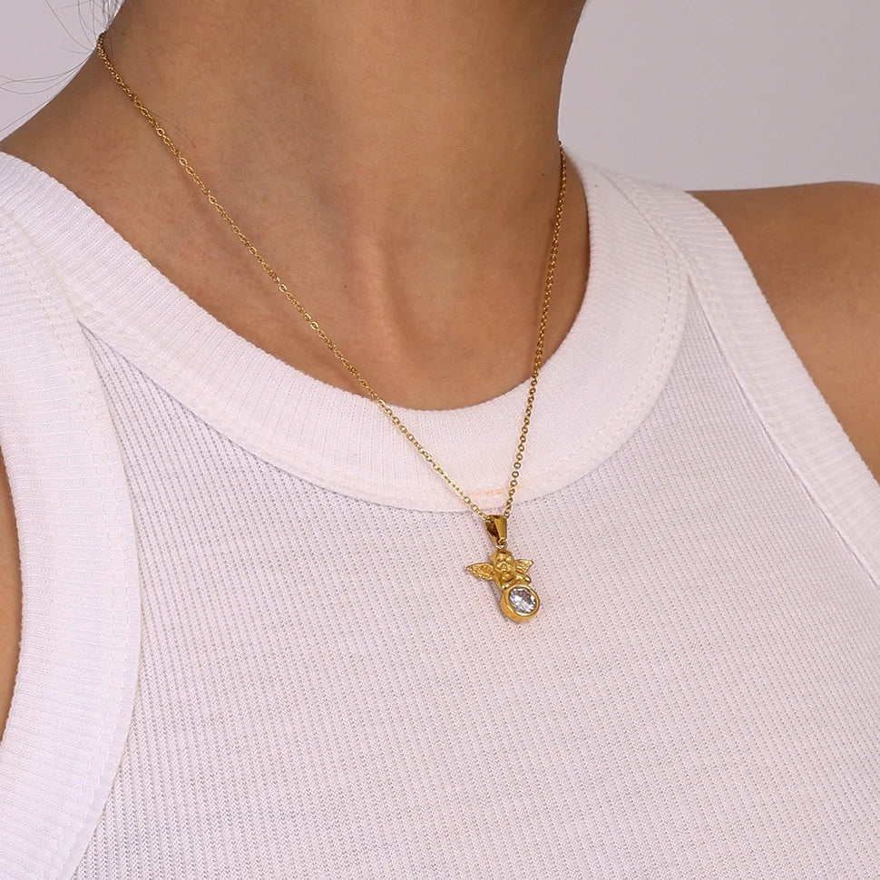 Guardian Angel Crystal Pendant Necklace