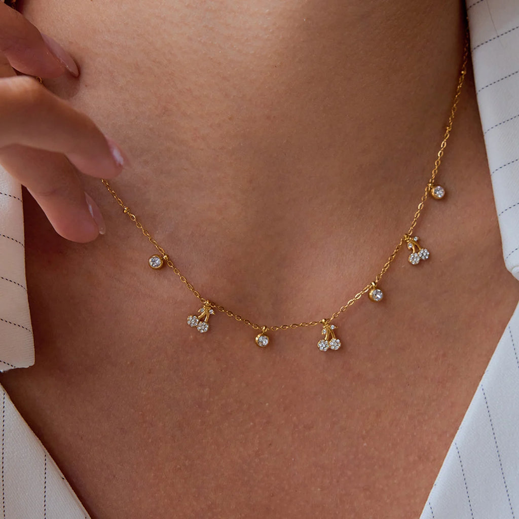 Golden cherry drop necklace