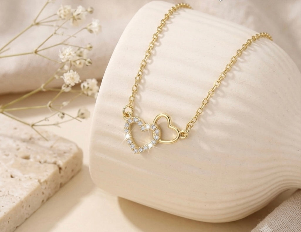 Interlocking Double Heart Crystal Necklace